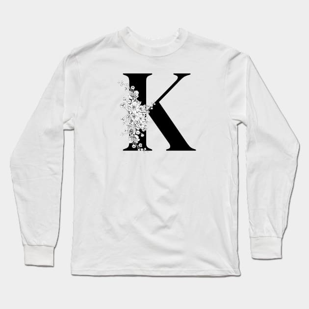 K alphabet Botanical cherry blossom sakura flowers Long Sleeve T-Shirt by JunThara